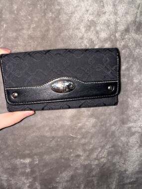 Treviso Black Monogram Pattern Trifold Wallet